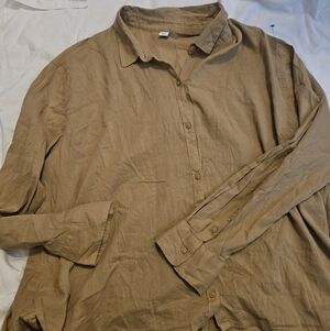 Men's Casual Linen-Blend Button-Up Shirt in Tan- Old Navy